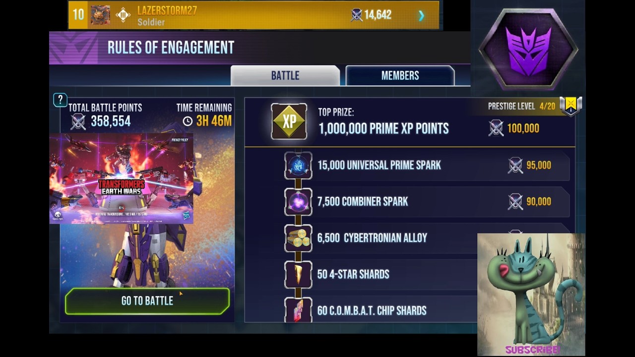 Transformers Earth Wars Participate in RULES OF ENGAGEMENT Alliance EVENT-received great prizes