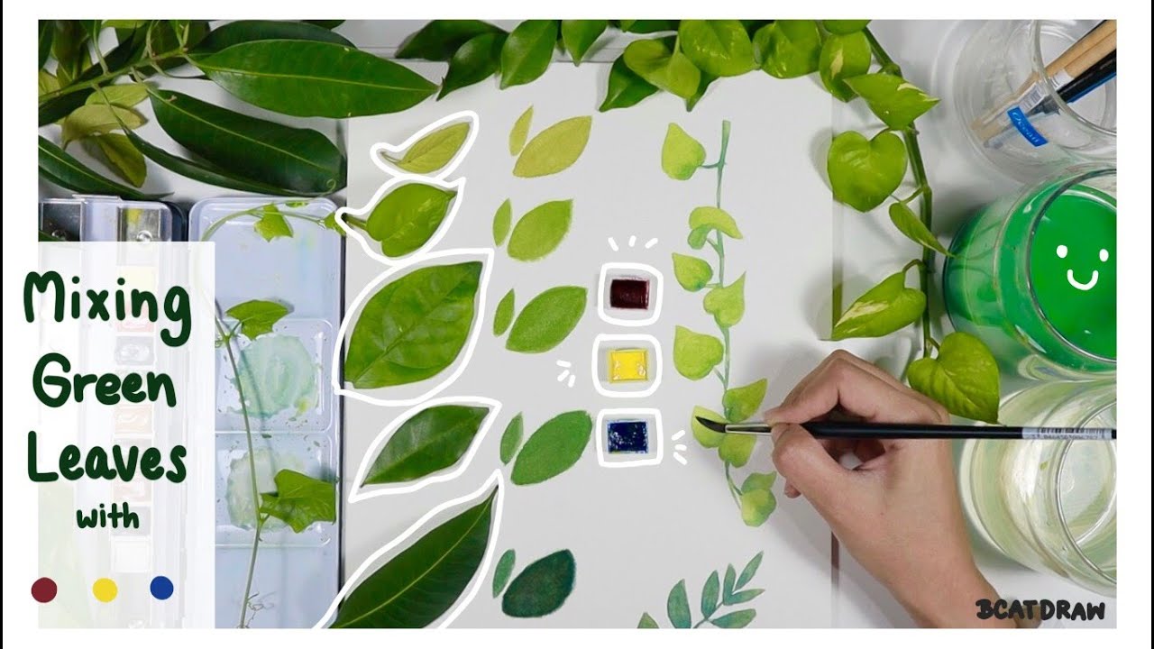ผสมสีน้ำสีเขียวให้เหมือนใบไม้จริง l How to Mix Green Leaves in Watercolor for Beginner l Yorudachan