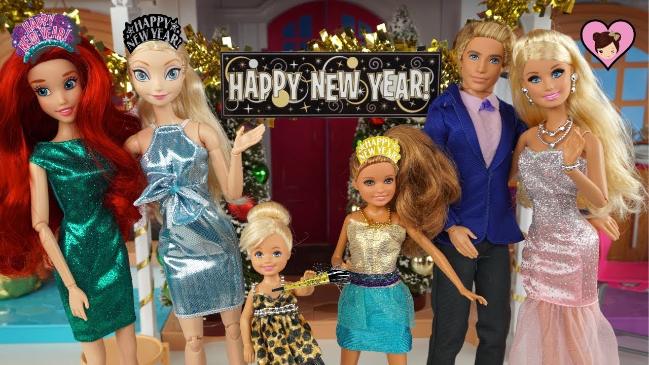 Barbie Family New Year's Party with Fireworks! - with Frozen Elsa & Disney Princess Ariel