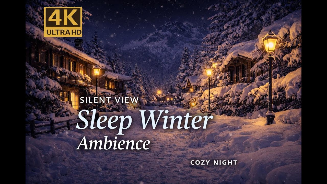 Sleep Winter Ambience ❄️ | Silent Snowy Village at Night | Cozy Night 4K #sleepsounds #relax #snow