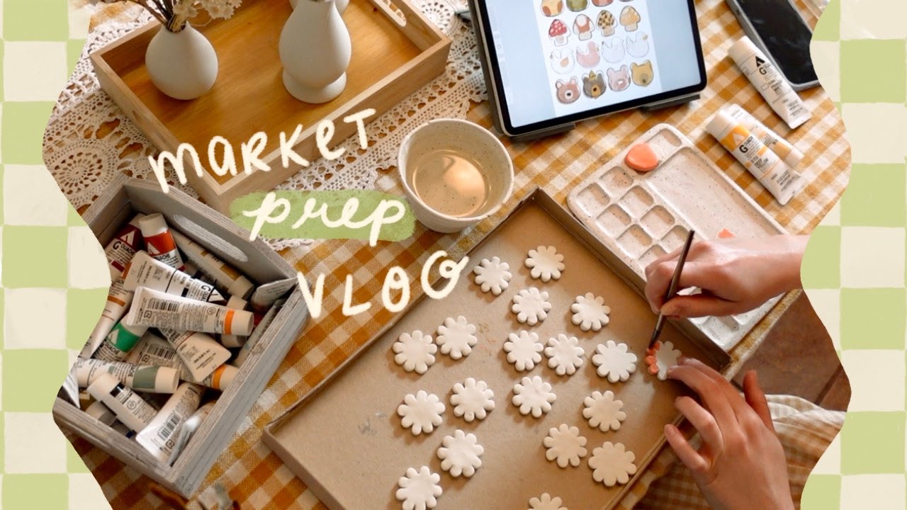 art market prep vlog 🌞🌱🍄 setting up my display, making clay pins/magnets + art store haul!!