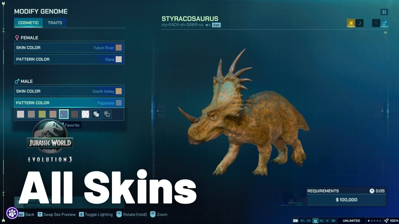 ALL Styracosaurus Skins! | Jurassic World Evolution 3 | No Commentary