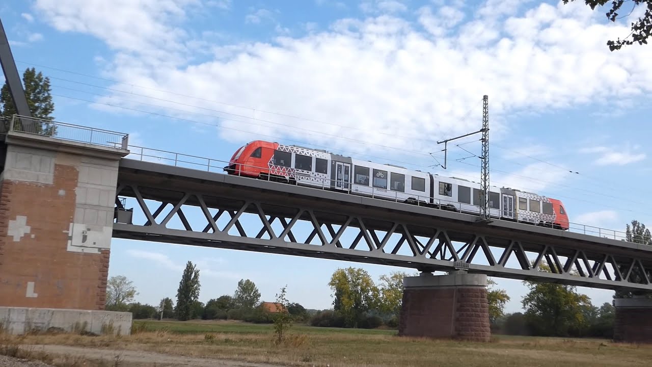 Eisenbahnbrücke Worms Rhein, Railway Bridge over River Rhine at Worms, local and freight trains