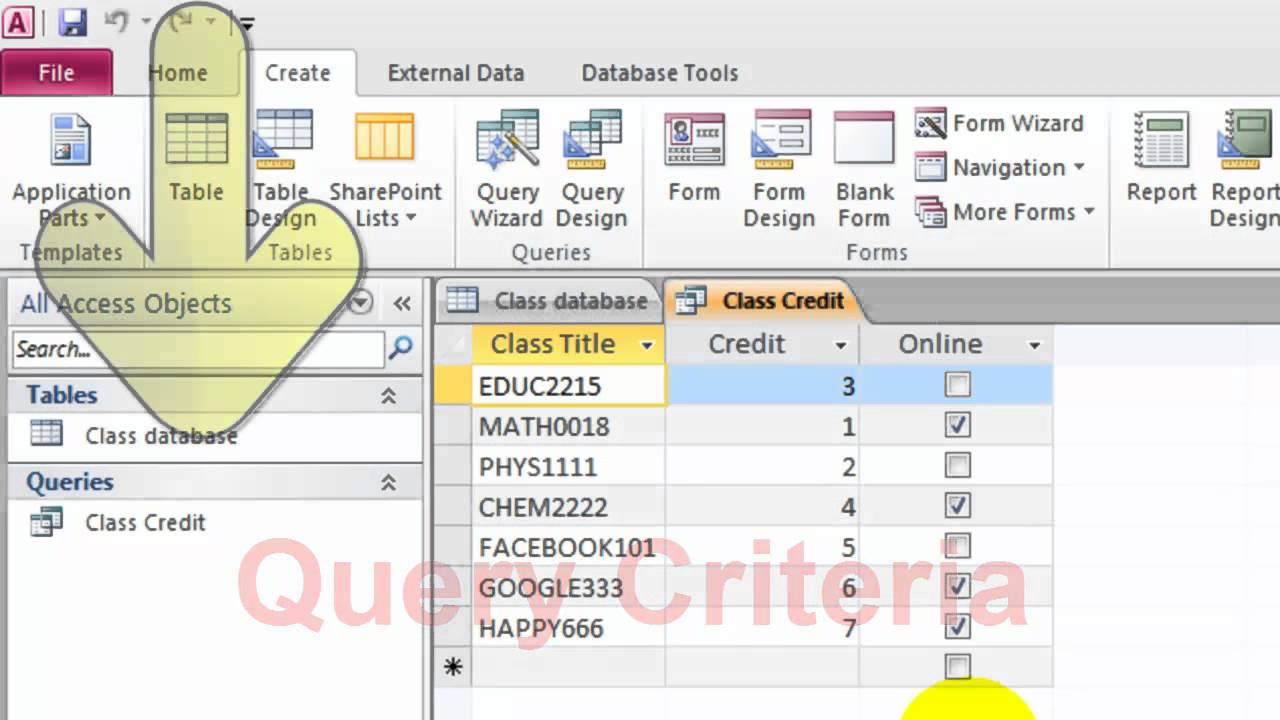 Access 2010: Create a Query