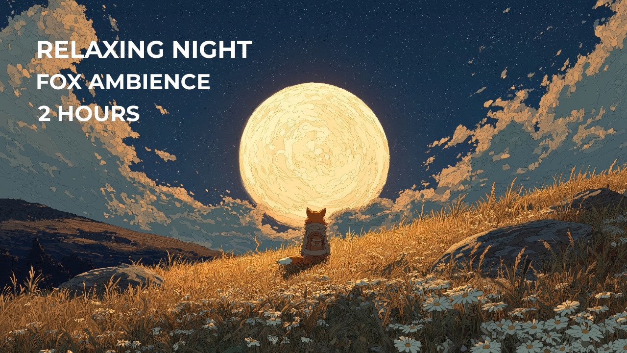 Peaceful Fox Moonlight Night 🌙 Storybook Field Ambience | Relaxing Sleep Music (2 Hours)