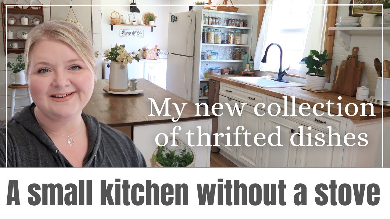 Cooking in a small single wide mobile home kitchen with no stove | Goodwill pfaltzgraff haul