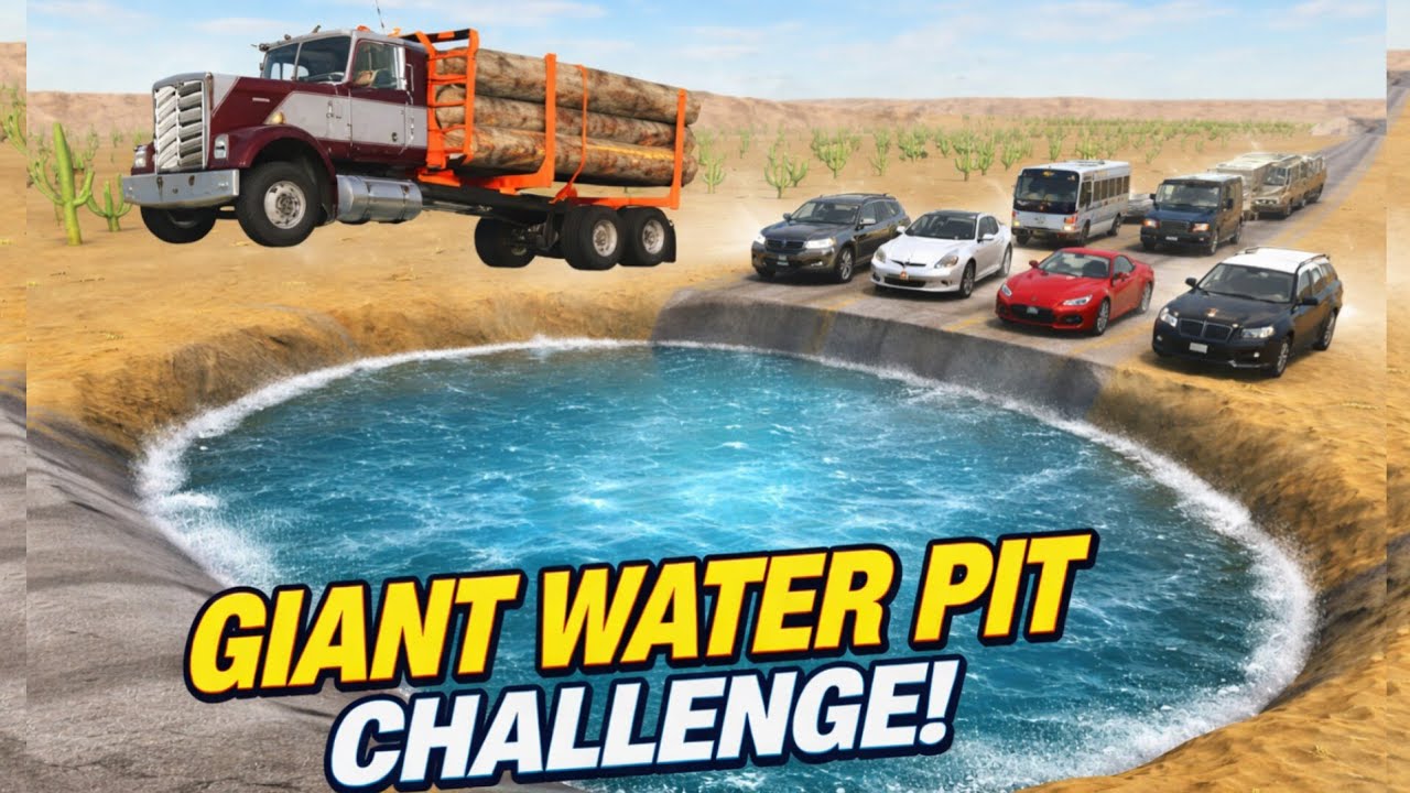 MEGA Water Pit Challenge! Supra, Brabus 4x4, Police & Log Truck Attempt Impossible Jump!