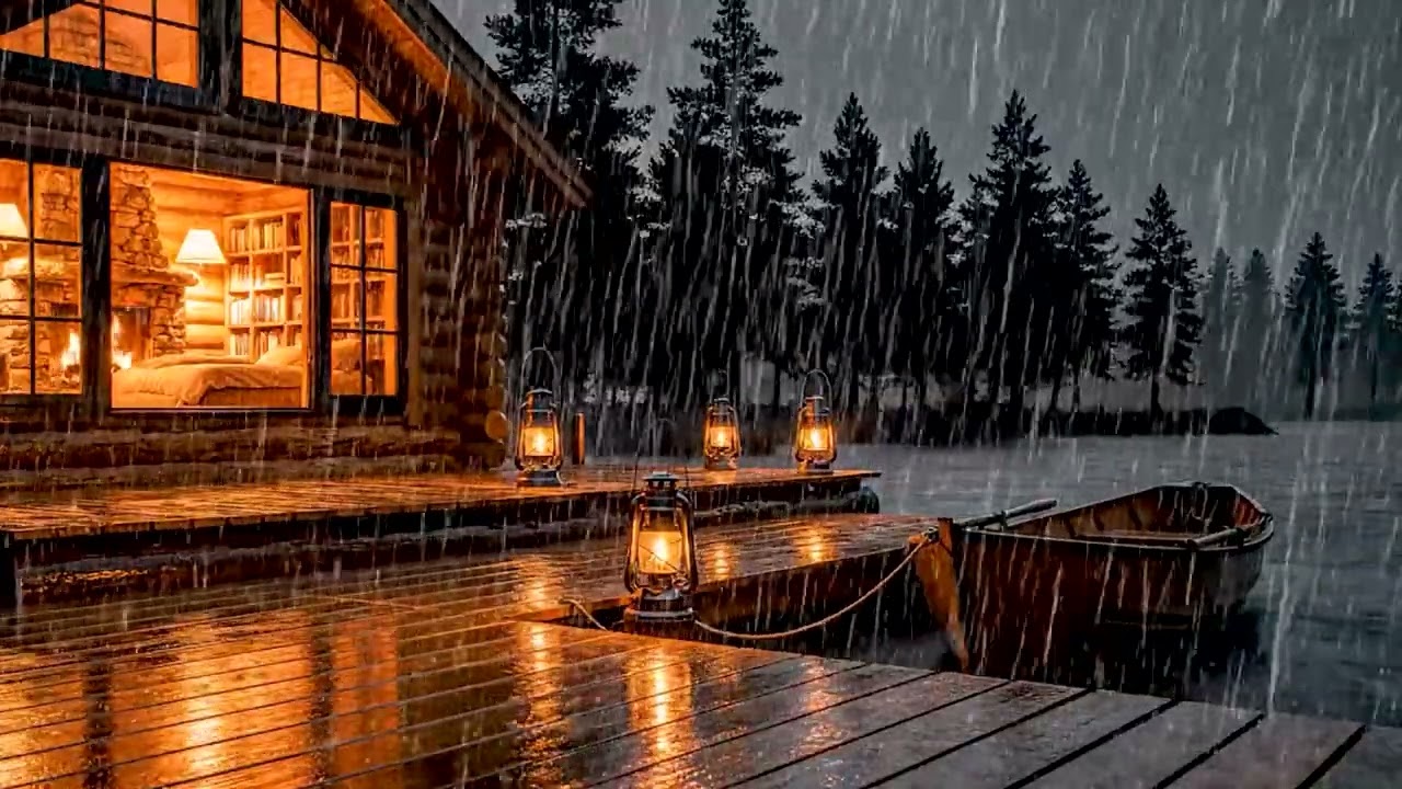 Stormy Night at the Lake 🌧️ Relaxing Rain, Soft Thunder & Crackling Campfire Ambience for Rest