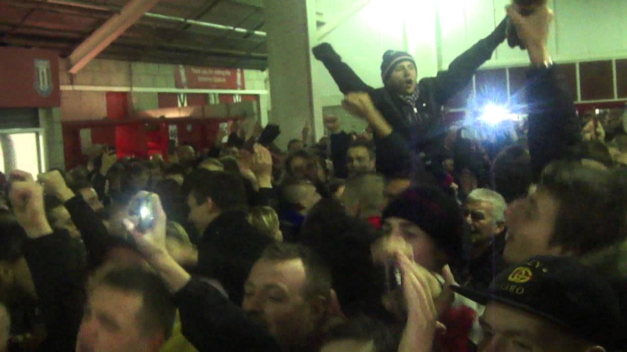 Man united fans on the concourse before Stoke away