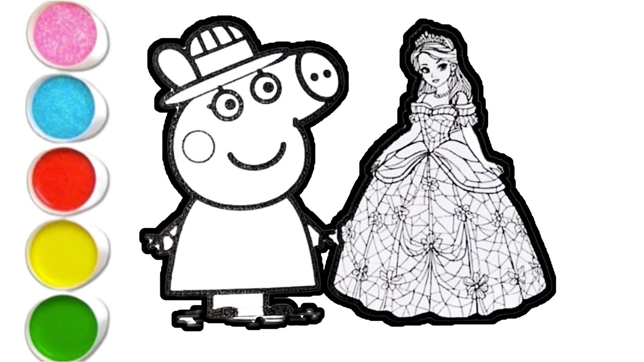 Peppa pig With Princess Drawing Painting & Colouring For kids & Toddlers ll Easy Kids Drawing 