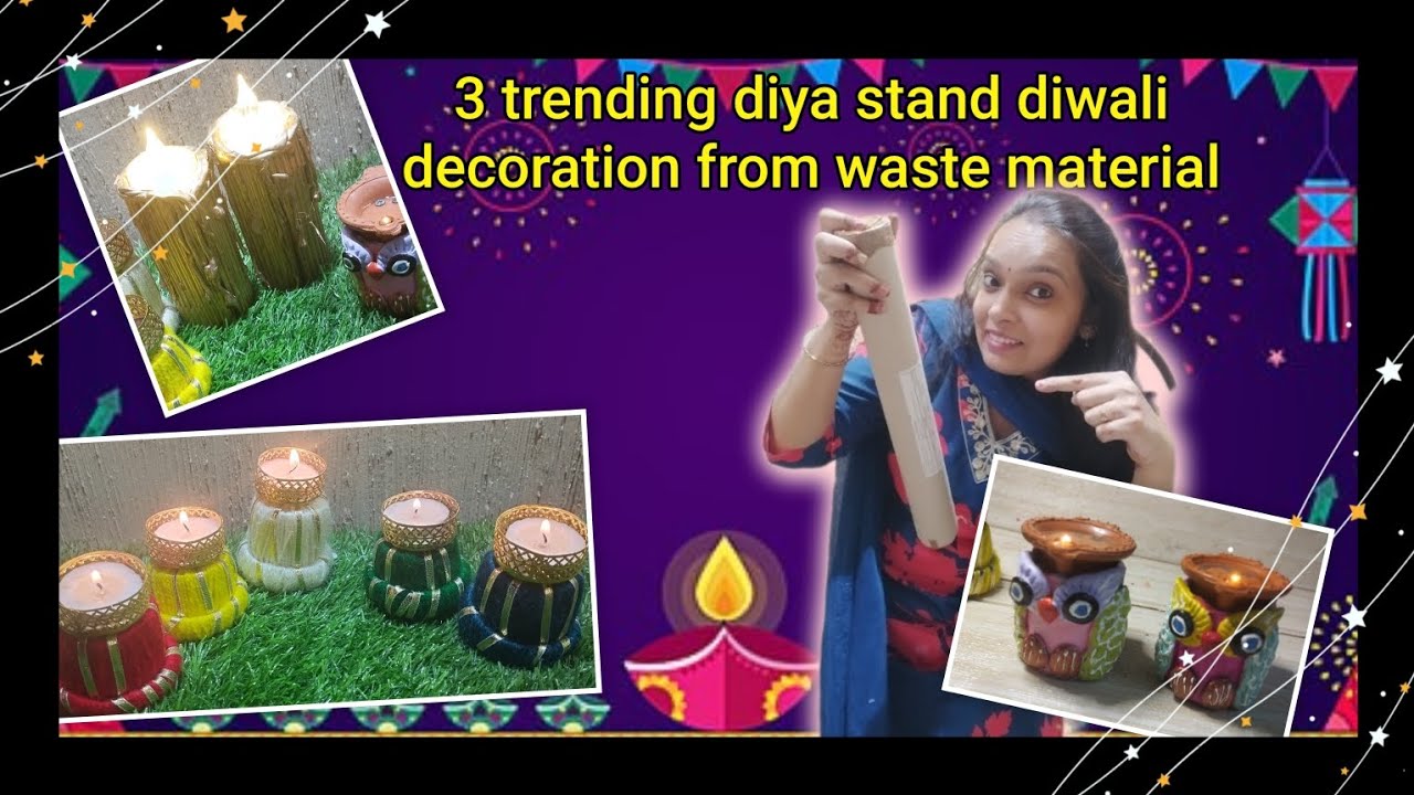 3 trending diya stand diwali decoration from waste material, cradbord crafts idea, diy diya stand 💡