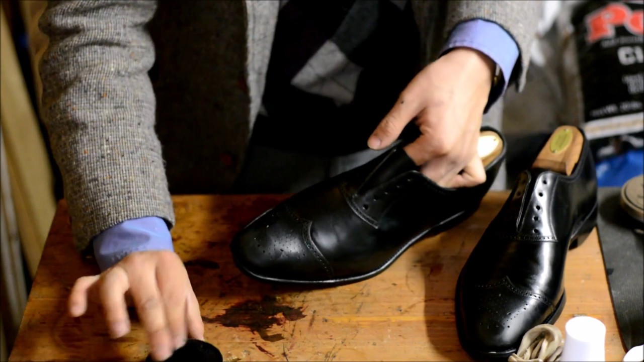 ASMR How I condition and shine Carmina Simpson last V Captoe black oxford dress shoes