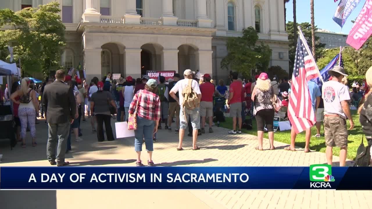 Crowds protest Democratic party, rally to reopen churches at CA Capitol