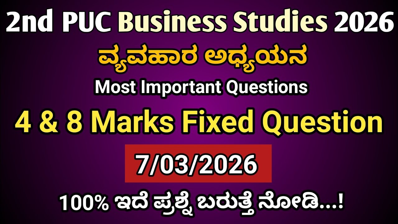 2nd PUC Business Studies 4 & 8 Marks Important Questions 2026 | Karnataka Board Business Studies 