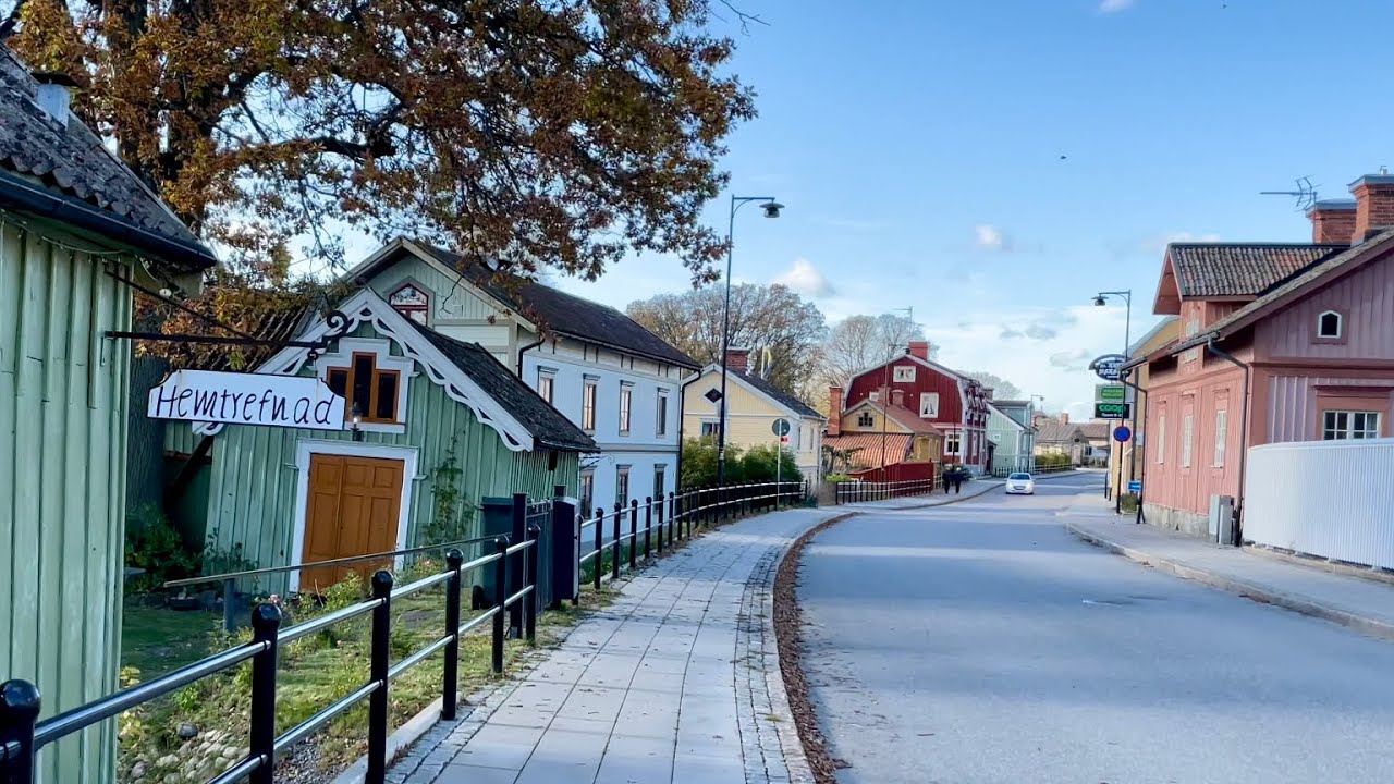 Sweden Small Town Walks: Malmköping. Picturesque late 18th century town on a sunny autumn day
