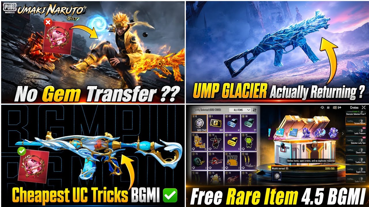 NO GEM TRANSFER? | M416 TIDAL CHEAPEST UC TRICKS | GLACIER UMP45 RETURNING? | NEW RARE ITEM 4.5