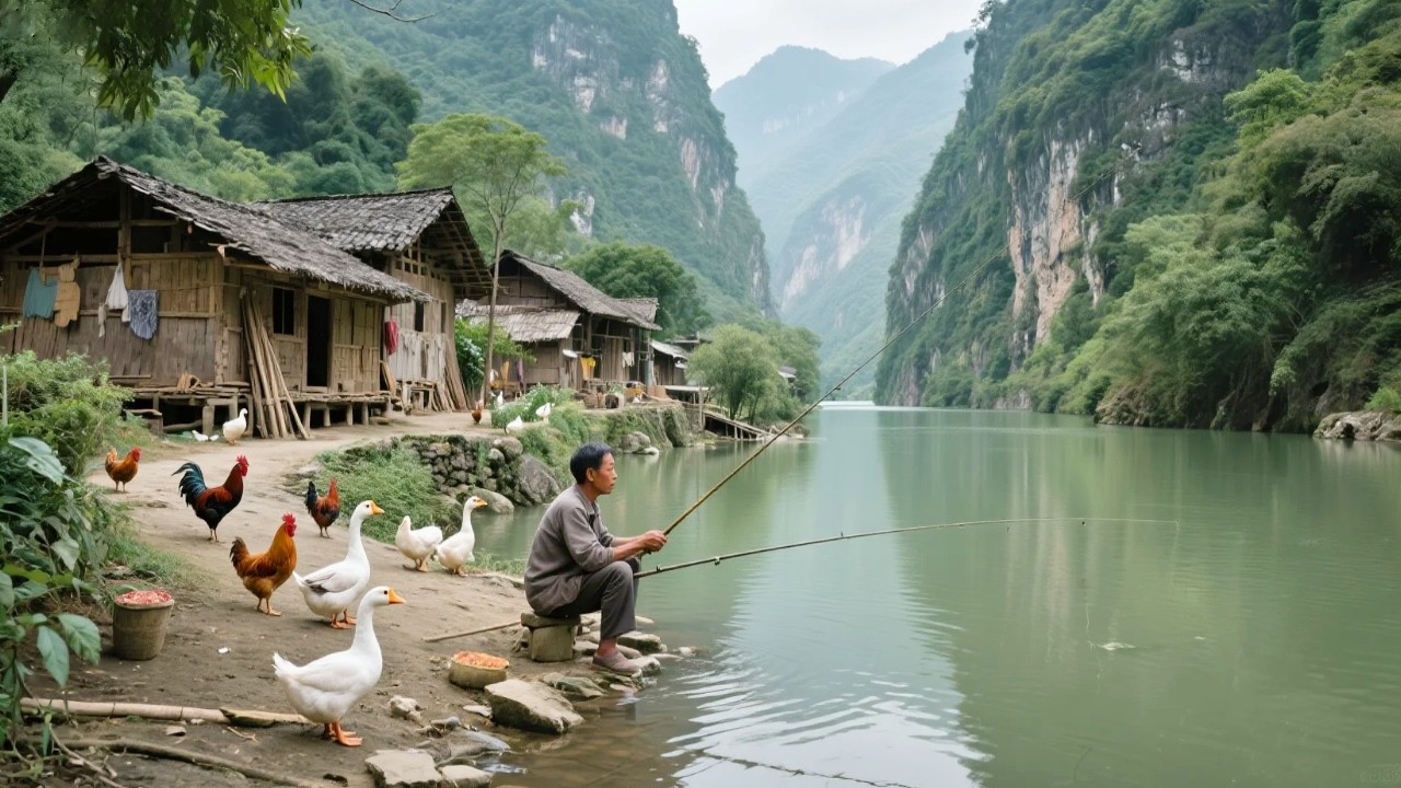 深山峡谷发现一个村寨，仅一户人家留居寨中，依山傍水绿树成荫，真是室外桃园！【乡村阿泰】