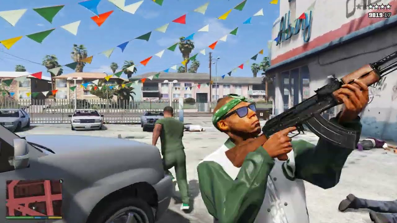 GTA 5 - Grove Street vs Ballas Shootout + Ten Star Escape
