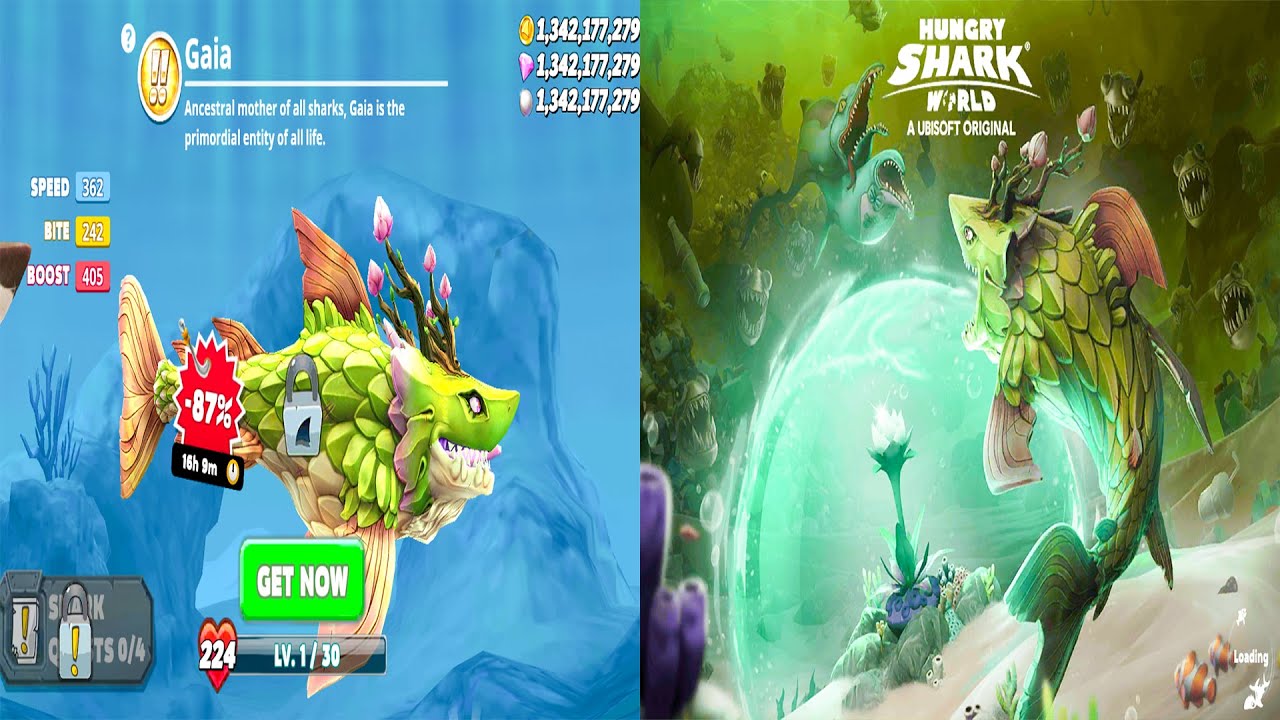 Hungry Shark World - GAIA Shark Update Event - All Sharks Unlocked (android, ios) Gameplay FHD
