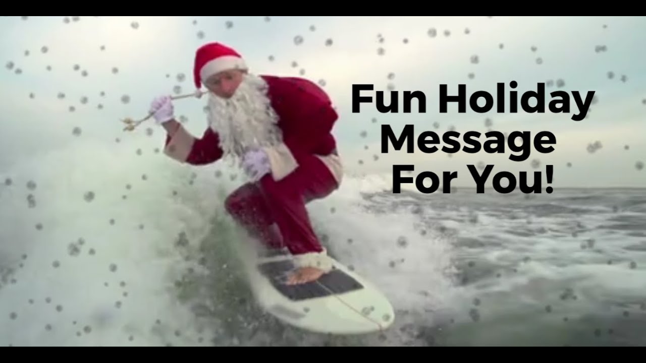 Christmas Ecard Surfing Santa - Fun Christmas music status video - Greeting Card