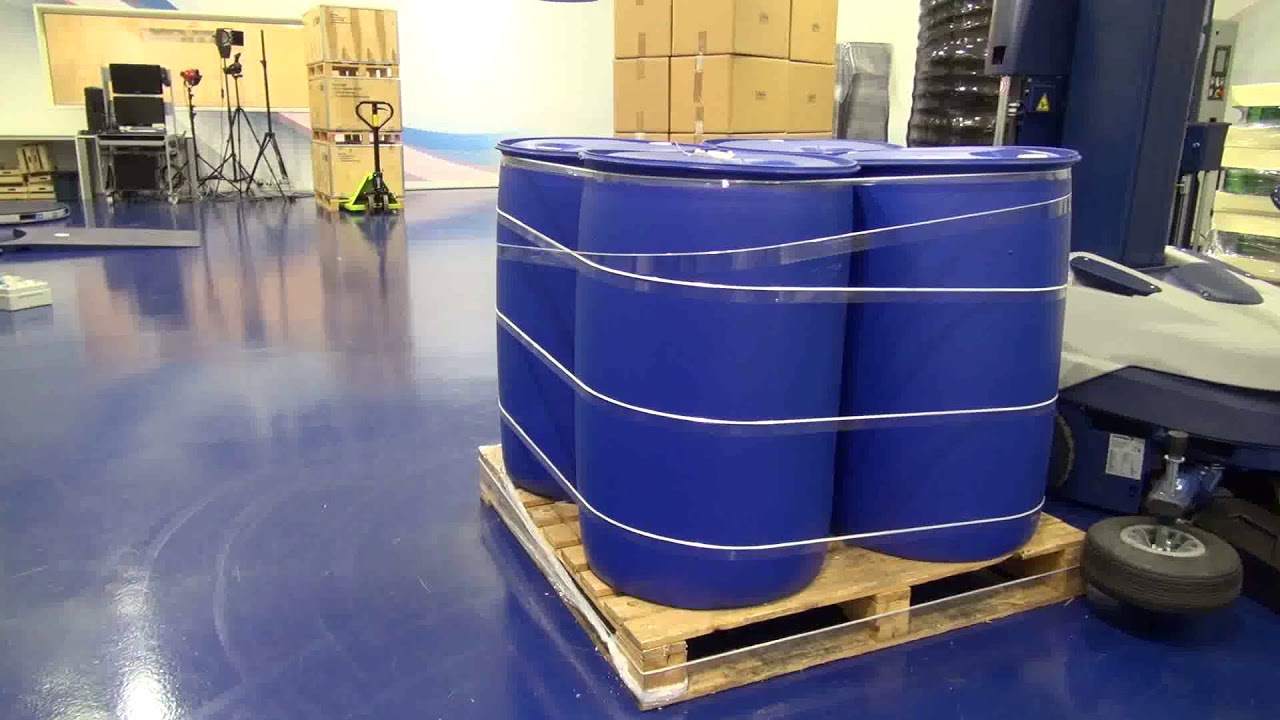 Robot S6 semi automatic portable stretch wrapper with variable roping device - drums -  Robopac USA