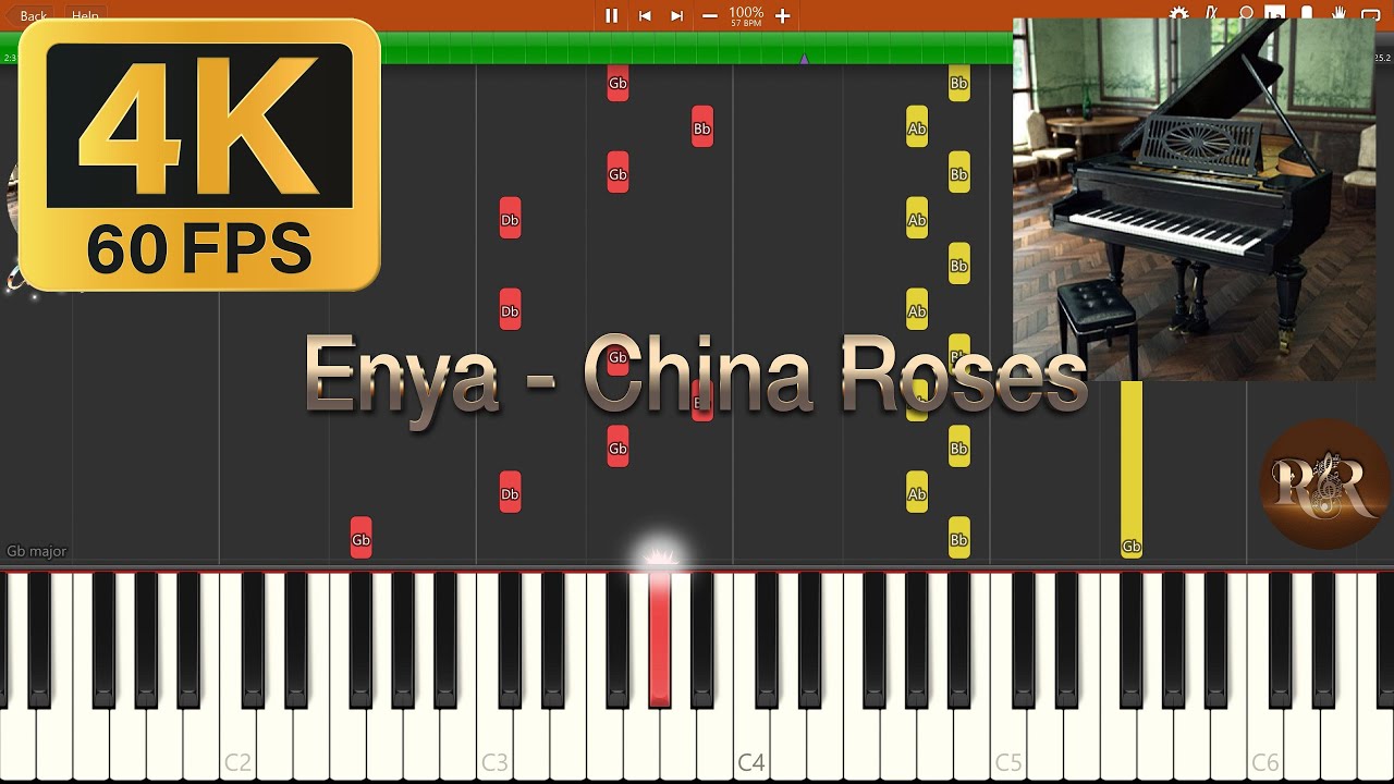 Enya - China Roses (Piano Solo Tutorial Synthesia, 4K60FPS)
