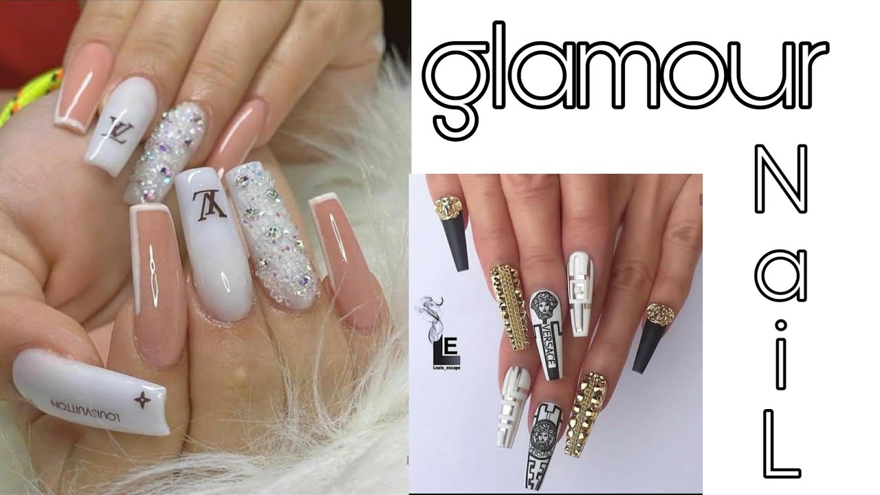 Arte en las uñas, con marcas Chanel/Versage/Gucci glamour nail