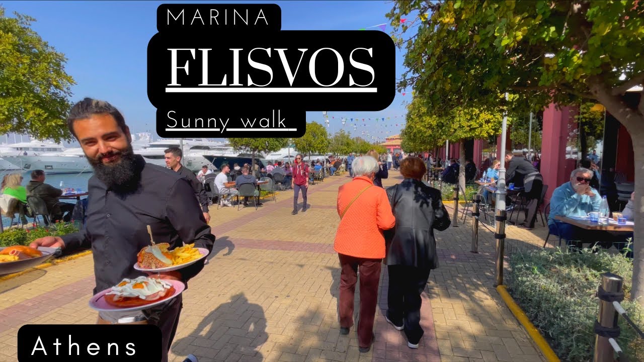 Walking to Flisvos Marina. Enjoy the beaches of Athens and expensive mega yachts.