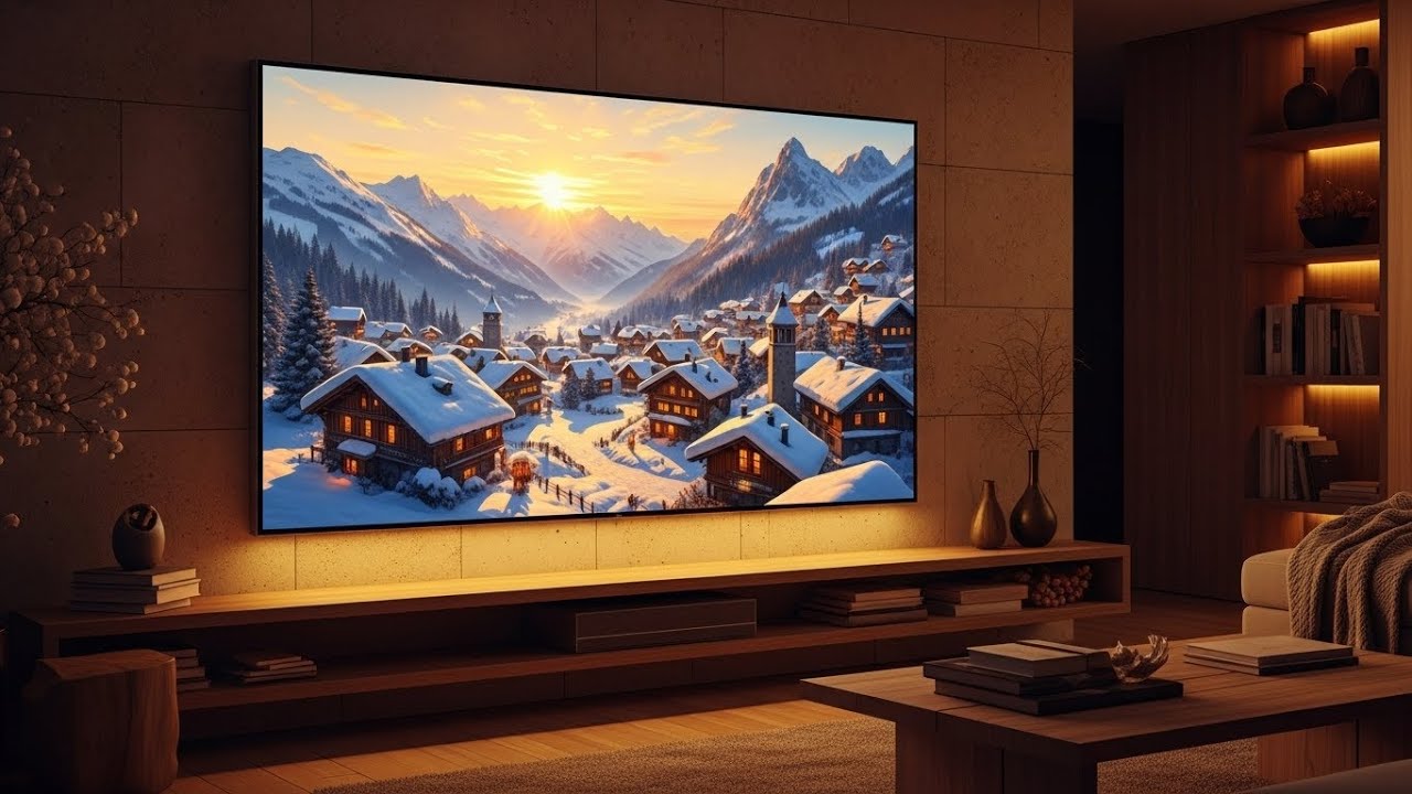 4K Winter Village Frame TV Art – Cozy Snow Cabin Landscape Screensaver
