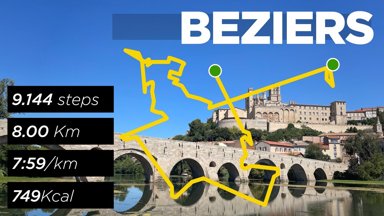 25 08 23 &mdash; Essential B&eacute;ziers: Pont Vieux, Cathedral & Canal du Midi | 8 km at 8:59/km