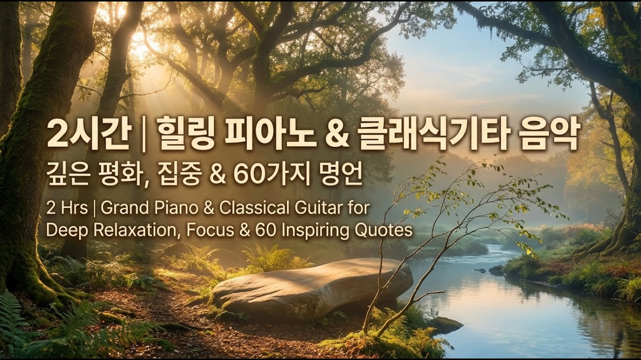2시간 | 힐링 피아노 & 클래식 기타 | 깊은 평화, 집중 & 숙면 | 60가지 명언과 자연