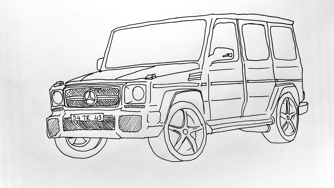 How to Draw Mercedes Benz SUV G500 Car - step by step - Kolay Mercedes Jip Araba Çizimi