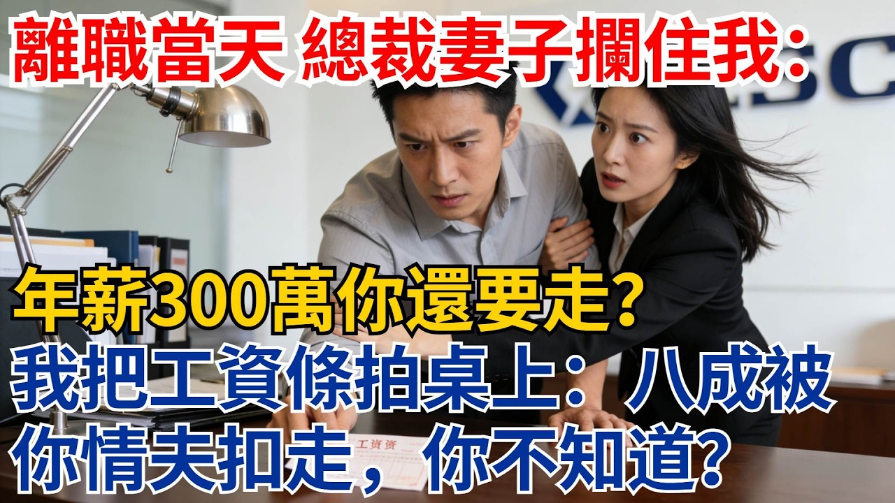 離職當天，總裁妻子攔住我：年薪300萬你還要走？我把工資條拍桌上：每月八成被您情夫扣走，這事你真不知道？【都市際遇】#都市情感#情感故事#妻子出軌#出軌故事#婚姻背叛#反轉劇情
