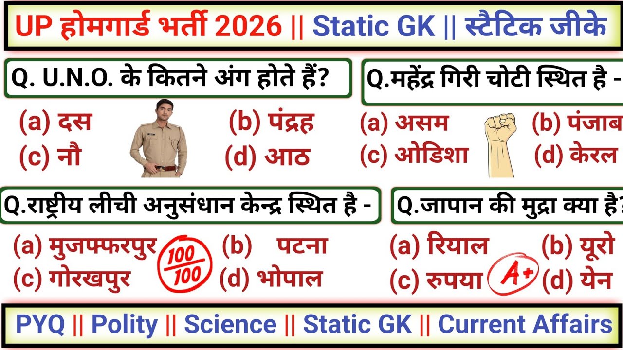 UP Home Guard GK Top 50 Questions 🔥 || UP Home Guard GK Class-1