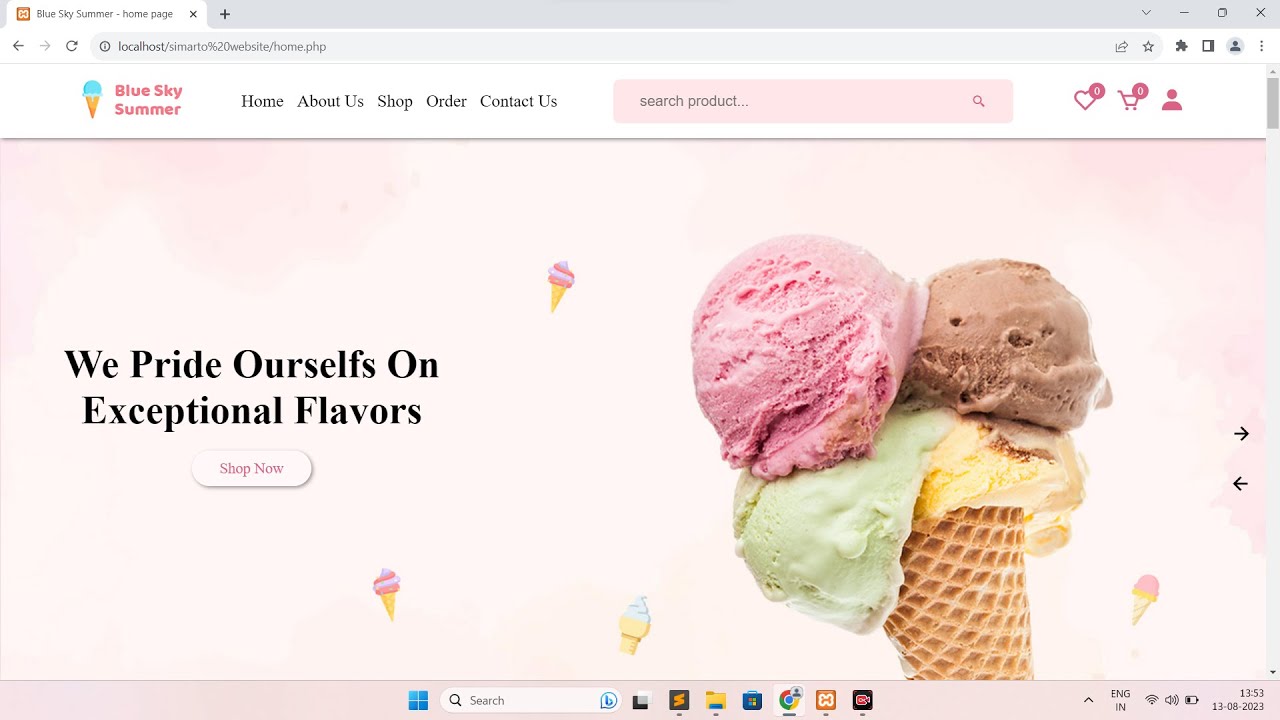 Multipages ice-cream shop website  using html css js php & mysql from scratch home page part nine