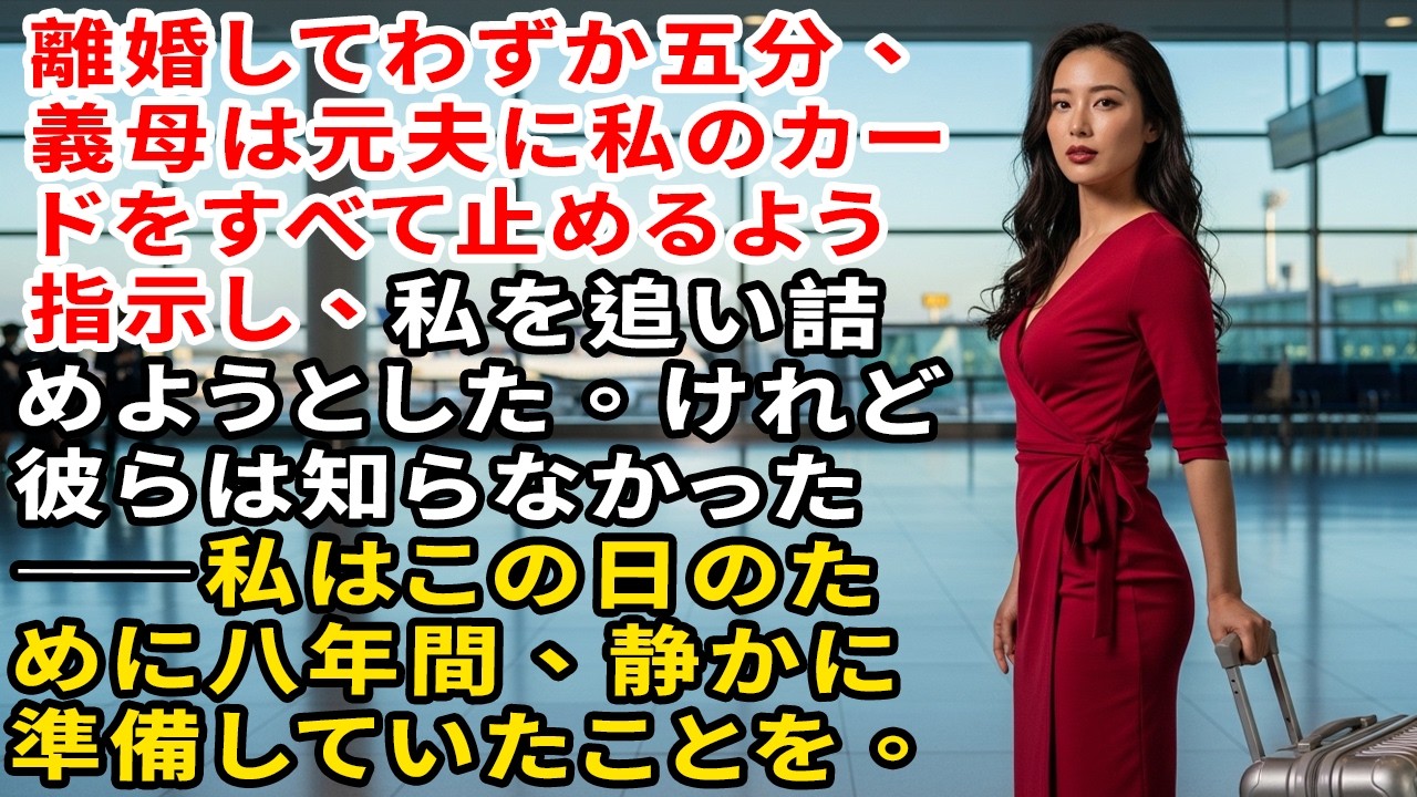 離婚してわずか五分、義母は元夫に私のカードをすべて止めるよう指示し、私を追い詰めようとした。けれど彼らは知らなかった――私はこの日のために八年間、静かに準備していたことを。
