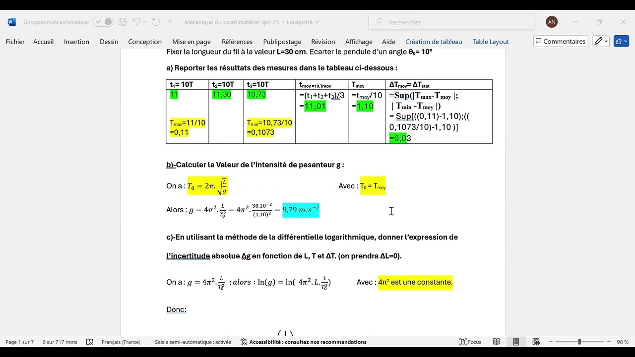 TP_Mécanique du point matériel_ Correction d'examen : Pendule simple_P1
