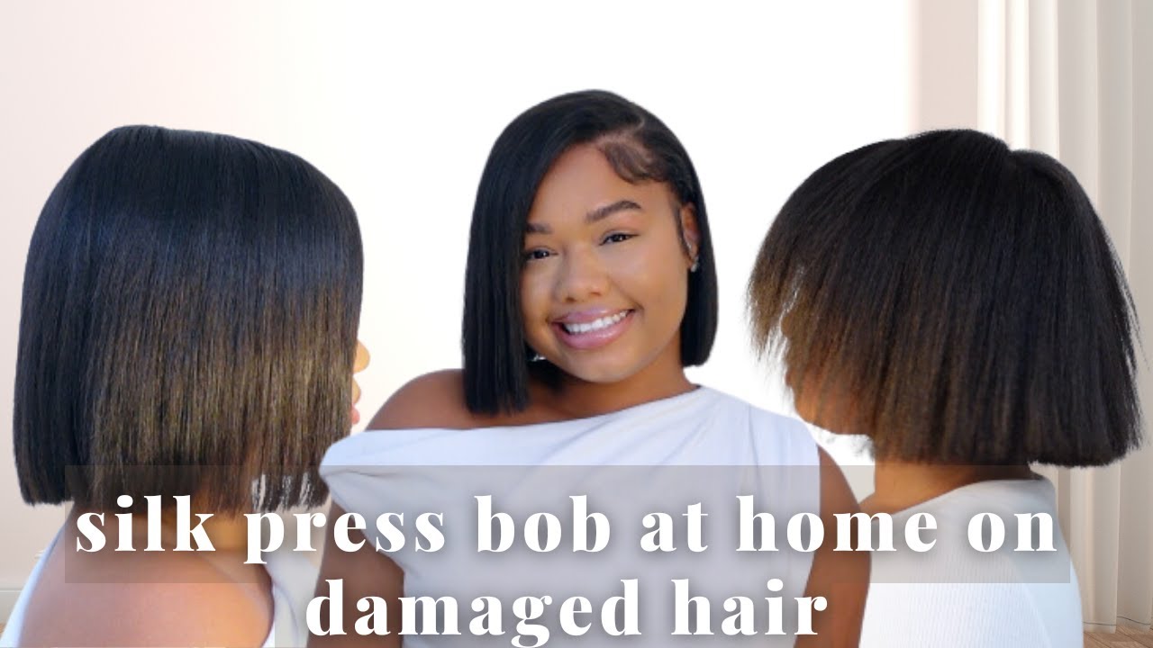 SILK PRESS BOB ON NATURAL, DAMAGED HAIR, AT HOME | JadynnJone