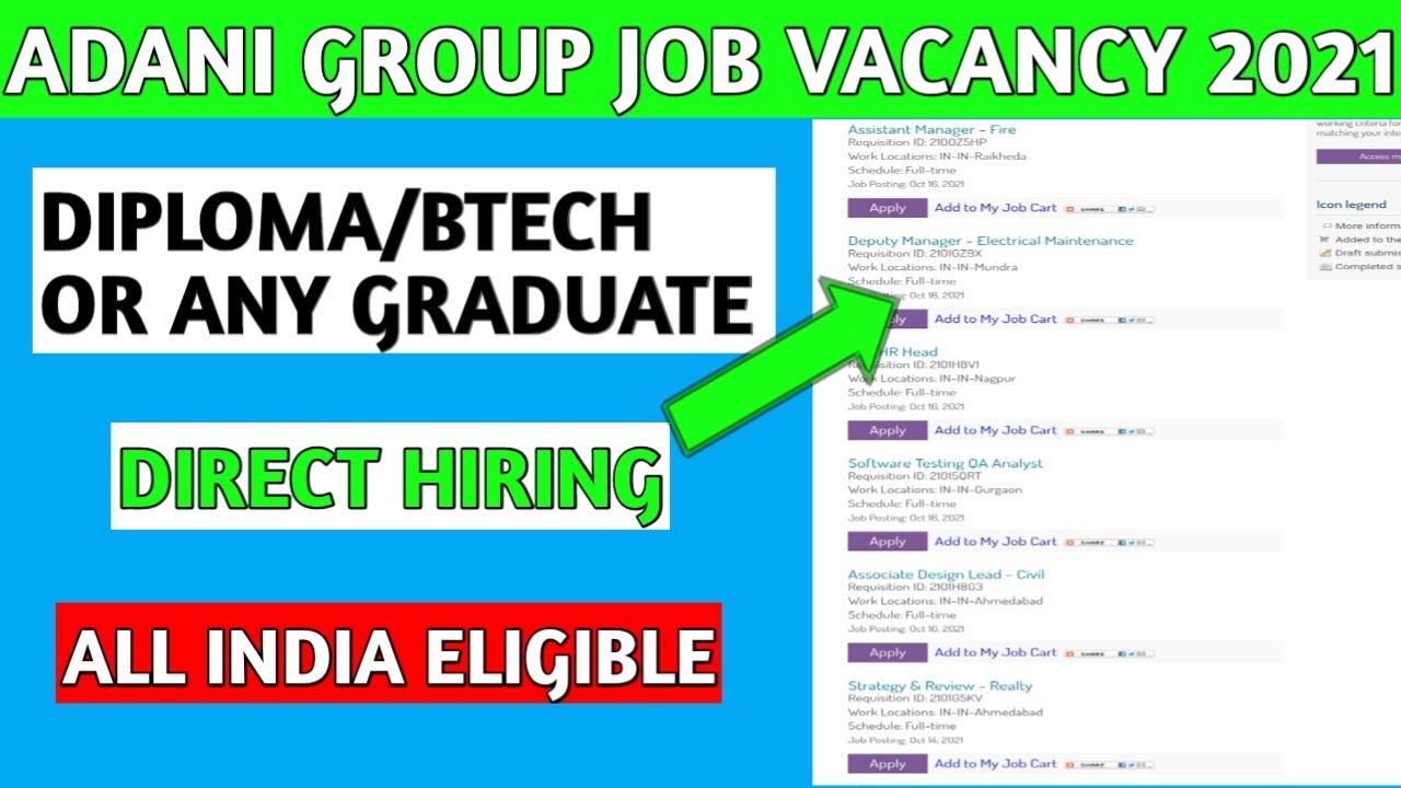 Adani Group Vacancy/Jobs/Recruitment 2021|How To Apply In Adani Group|Freshers Eligible