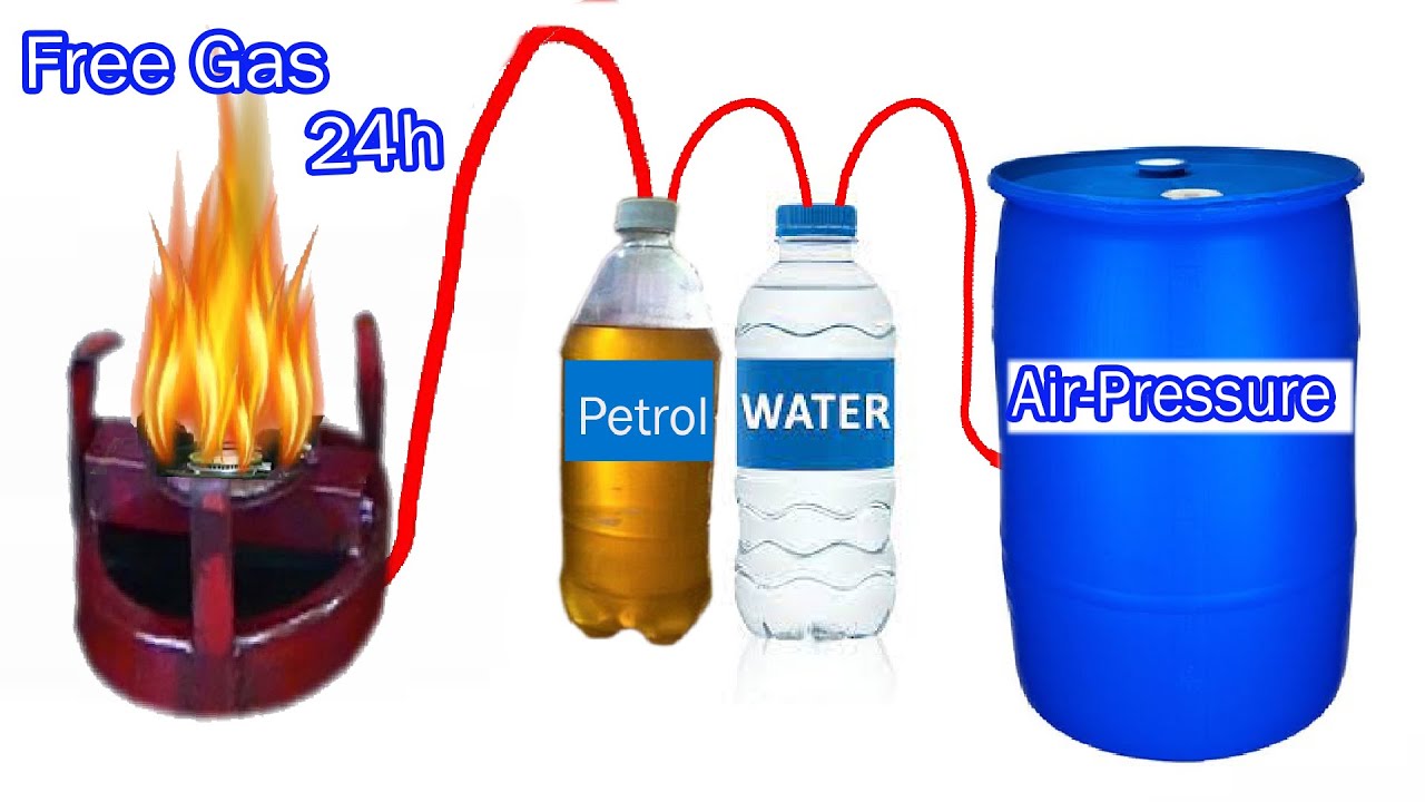 How to make free Gas from Gasoline Vs Water, Amazing idea to creative the Gas for Cooking at Home.