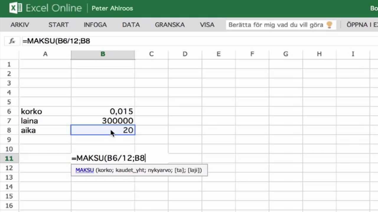 Excel 365: funktio MAKSU