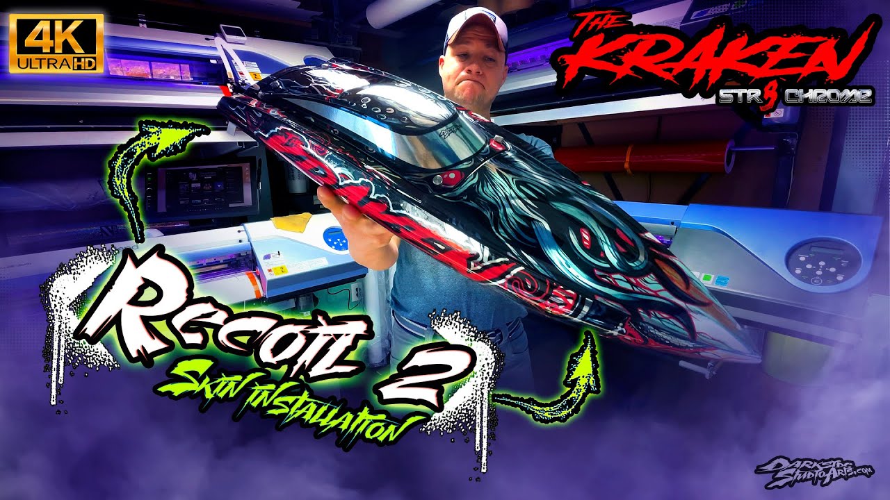 Wrapping a Pro Boat Recoil 2 with a chrome 'The Kraken' themed skin by Darkside Studios