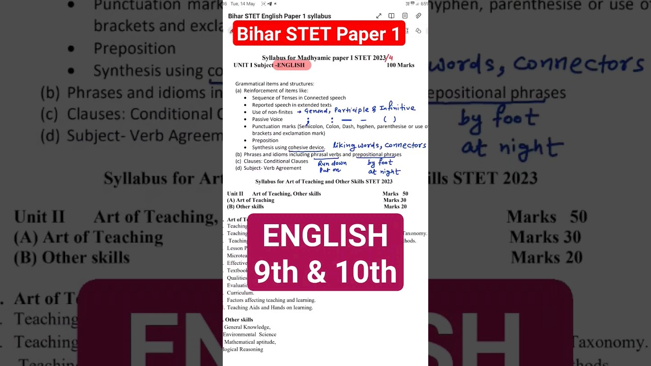Bihar STET 2024 Paper 1 English syllabus #biharstet