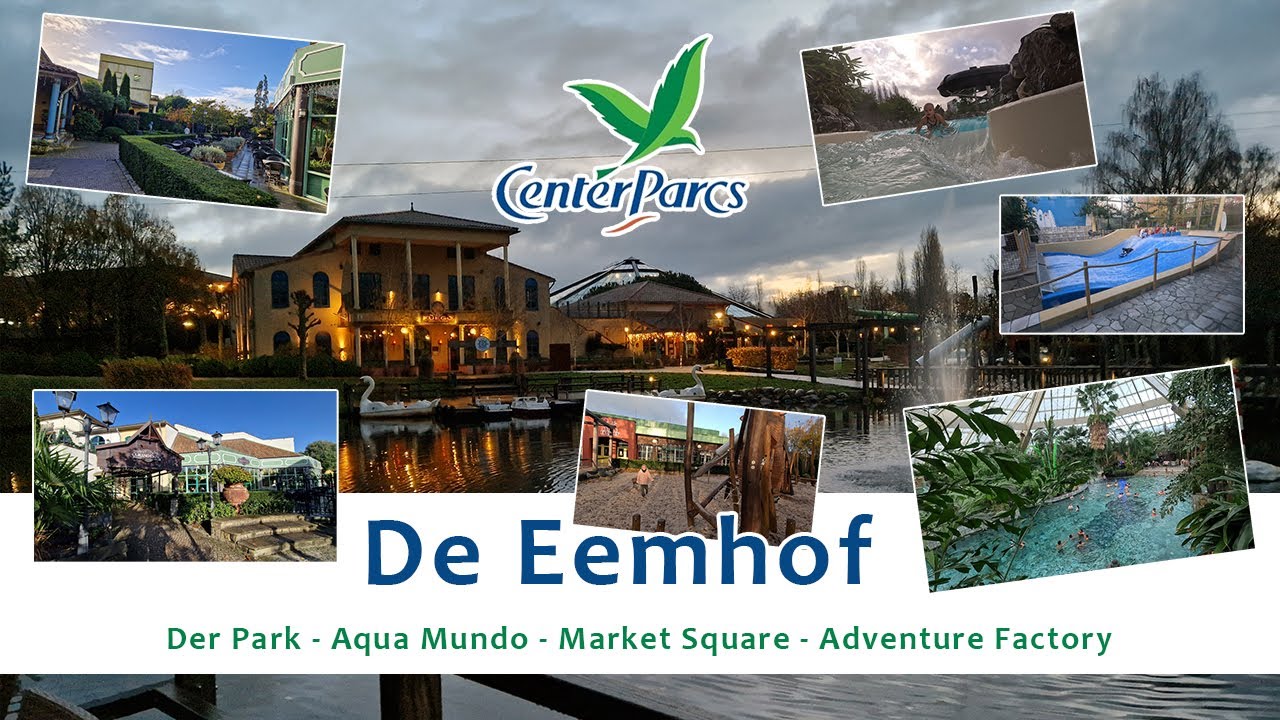 Center Parcs de Eemhof Aqua Mundo, alle Rutschen und Wildwasserbahn, Action Factory und Marktplatz D