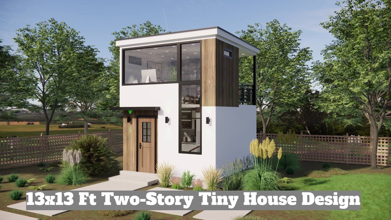 13x13 Ft Two-Story Tiny House Design – 344 Sq Ft Modern Micro Home with Upstairs Bedroom