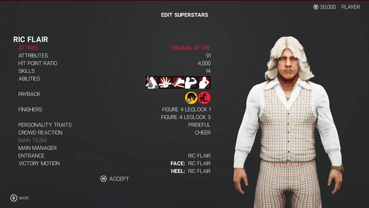 WWE 2K19 Ric Flair Stats & Attributes