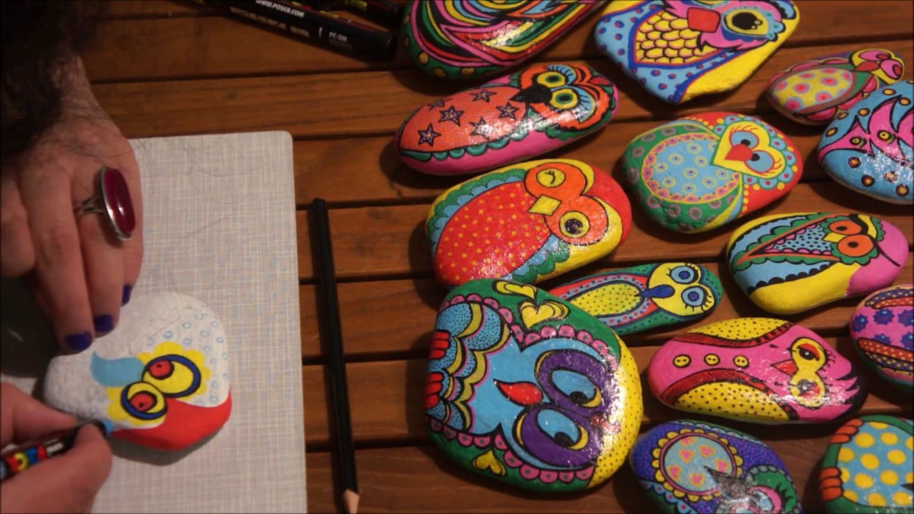 hibou dessin facile a faire avec galet de plage www.lilablanche.be