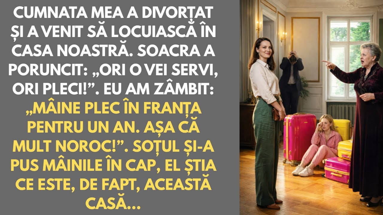 Soacra mi-a poruncit să o servesc pe cumnată. Eu am zâmbit: „Zbor în Franța. Mult noroc!”