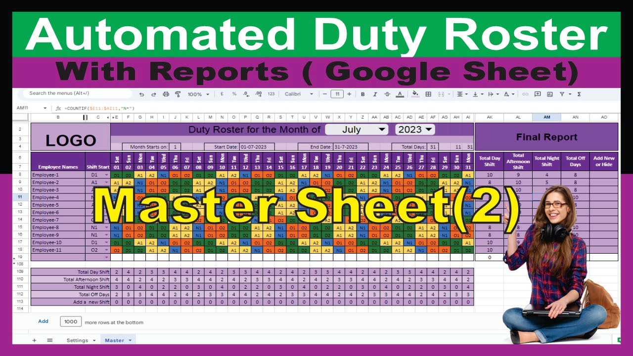 #290-How to Create Automated Monthly Duty Roster in Google Sheet | Automated Shift Schedule (Part-3)