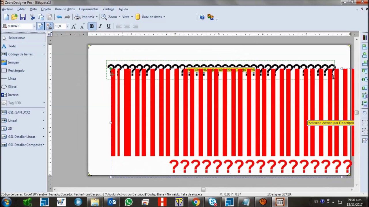 Base de datos Excel a Zebra Designer